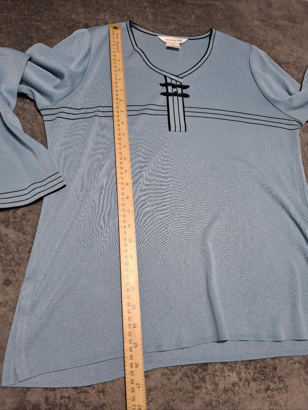 Exclusively Misook light blue black stripe long sleeve shirt blouse ladies Sz M - Picture 7 of 11